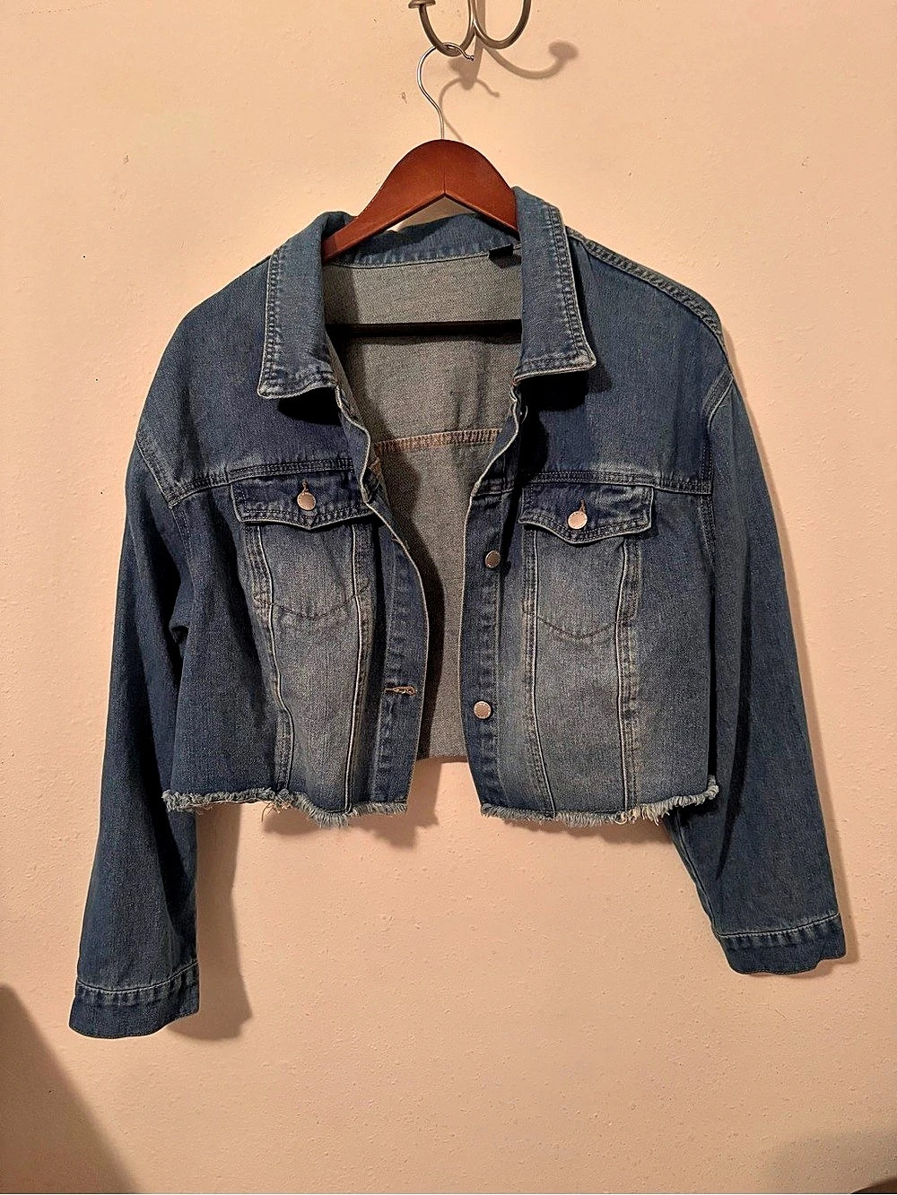 Shein Cropped Denim Jacket in Blue Size 4XL